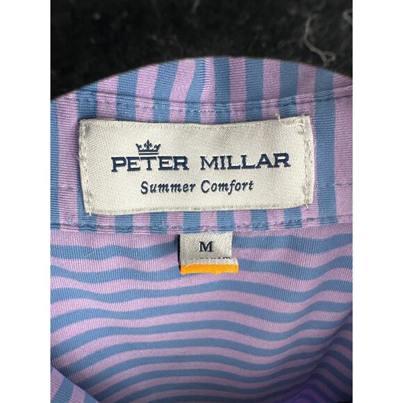 Peter Millar Summer Comfort Polo Shirt Mens Medium Blue Striped Belfair Golf - Picture 2 of 7
